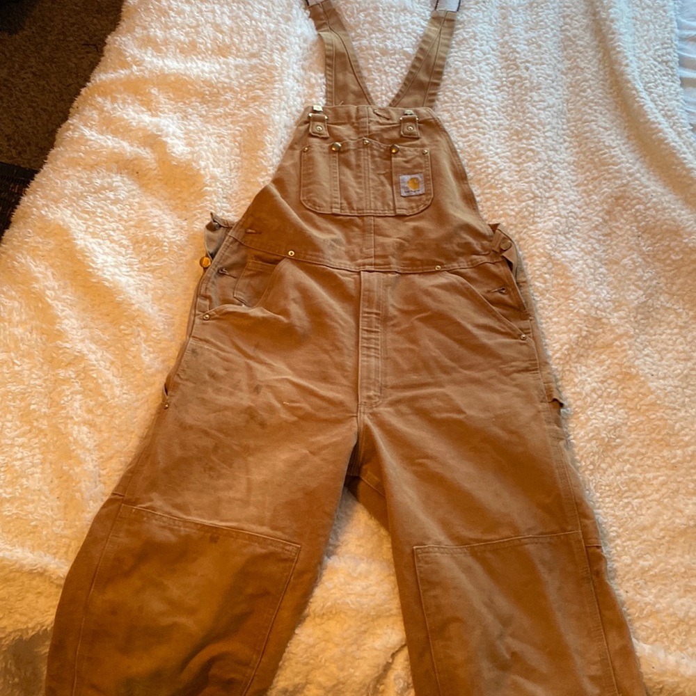 COPY - Carhartt tan double knee carpenter overalls size Large Regular.
